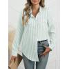 imageANRABESS Long Sleeve Striped Shirts for Women Button Down Cute Tops 2026 Spring V Neck Businese Casual Blouses with PocketsGreen Striped