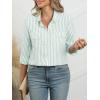 imageANRABESS Long Sleeve Striped Shirts for Women Button Down Cute Tops 2026 Spring V Neck Businese Casual Blouses with PocketsGreen Striped