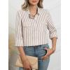 imageANRABESS Long Sleeve Striped Shirts for Women Button Down Cute Tops 2026 Spring V Neck Businese Casual Blouses with PocketsLight Brown Striped