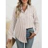 imageANRABESS Long Sleeve Striped Shirts for Women Button Down Cute Tops 2026 Spring V Neck Businese Casual Blouses with PocketsLight Brown Striped