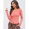 imageANRABESS Women Long Sleeve Button Down Shirts Ribbed Knit Slim Fitted Crop Tops 2026 Fall Y2K Dressy Casual Trendy OutfitsCoral Pink