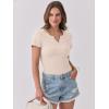 imageANRABESS Women Short Sleeve Tops V Neck Rib Knit Slim Fit Shirts Basic Tee 2026 Summer Casual TShirt Outfits ClothesBeige