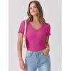 imageANRABESS Women Short Sleeve V Neck Ribbed Knit Fitted Shirts Basic Tees Tops 2026 Summer Casual TShirts Going Out OutfitsHot Pink