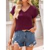 imageANRABESS Women Tops Summer Sweaters Short Sleeve V Neck Shirts 2026 Spring Fashion Dressy Casual Business Tunic BlousesBurgundy