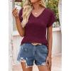 imageANRABESS Women Tops Summer Sweaters Short Sleeve V Neck Shirts 2026 Spring Fashion Dressy Casual Business Tunic BlousesBurgundy