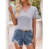 imageANRABESS Women Tops Summer Sweaters Short Sleeve V Neck Shirts 2026 Spring Fashion Dressy Casual Business Tunic BlousesGrey