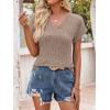 imageANRABESS Women Tops Summer Sweaters Short Sleeve V Neck Shirts 2026 Spring Fashion Dressy Casual Business Tunic BlousesKhaki