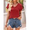imageANRABESS Women Tops Summer Sweaters Short Sleeve V Neck Shirts 2026 Spring Fashion Dressy Casual Business Tunic BlousesRed