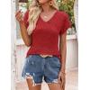 imageANRABESS Women Tops Summer Sweaters Short Sleeve V Neck Shirts 2026 Spring Fashion Dressy Casual Business Tunic BlousesRed
