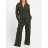imageANRABESS Womens 2 Piece Outfits 2026 Fall Crochet Knit Half Zip Sweater Top Wide Leg Pant Travel Matching Sets Lounge ClothesArmy Green