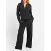 imageANRABESS Womens 2 Piece Outfits 2026 Fall Crochet Knit Half Zip Sweater Top Wide Leg Pant Travel Matching Sets Lounge ClothesBlack