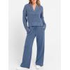 imageANRABESS Womens 2 Piece Outfits 2026 Fall Crochet Knit Half Zip Sweater Top Wide Leg Pant Travel Matching Sets Lounge ClothesBlue