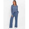 imageANRABESS Womens 2 Piece Outfits 2026 Fall Crochet Knit Half Zip Sweater Top Wide Leg Pant Travel Matching Sets Lounge ClothesBlue