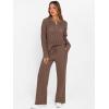 imageANRABESS Womens 2 Piece Outfits 2026 Fall Crochet Knit Half Zip Sweater Top Wide Leg Pant Travel Matching Sets Lounge ClothesBrown