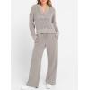 imageANRABESS Womens 2 Piece Outfits 2026 Fall Crochet Knit Half Zip Sweater Top Wide Leg Pant Travel Matching Sets Lounge ClothesLight Khaki