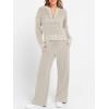imageANRABESS Womens 2 Piece Outfits 2026 Fall Crochet Knit Half Zip Sweater Top Wide Leg Pant Travel Matching Sets Lounge ClothesLight Tan