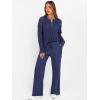 imageANRABESS Womens 2 Piece Outfits 2026 Fall Crochet Knit Half Zip Sweater Top Wide Leg Pant Travel Matching Sets Lounge ClothesNavy Blue