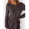 imageANRABESS Womens 2026 Fall Dress Long Lantern Sleeve Ribbed Knit Casual Tie Waist Lightweight Mini Sweater DressChocolate Brown