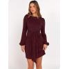 imageANRABESS Womens 2026 Fall Dress Long Lantern Sleeve Ribbed Knit Casual Tie Waist Lightweight Mini Sweater DressDark Burgundy