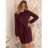 imageANRABESS Womens 2026 Fall Dress Long Lantern Sleeve Ribbed Knit Casual Tie Waist Lightweight Mini Sweater DressDark Burgundy