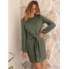 imageANRABESS Womens 2026 Fall Dress Long Lantern Sleeve Ribbed Knit Casual Tie Waist Lightweight Mini Sweater DressDeep Green