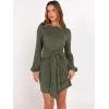 imageANRABESS Womens 2026 Fall Dress Long Lantern Sleeve Ribbed Knit Casual Tie Waist Lightweight Mini Sweater DressDeep Green