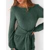 imageANRABESS Womens 2026 Fall Dress Long Lantern Sleeve Ribbed Knit Casual Tie Waist Lightweight Mini Sweater DressGreen
