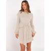 imageANRABESS Womens 2026 Fall Dress Long Lantern Sleeve Ribbed Knit Casual Tie Waist Lightweight Mini Sweater DressLight Khaki