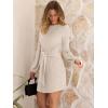 imageANRABESS Womens 2026 Fall Dress Long Lantern Sleeve Ribbed Knit Casual Tie Waist Lightweight Mini Sweater DressLight Khaki