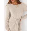 imageANRABESS Womens 2026 Fall Dress Long Lantern Sleeve Ribbed Knit Casual Tie Waist Lightweight Mini Sweater DressLight Khaki