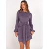 imageANRABESS Womens 2026 Fall Dress Long Lantern Sleeve Ribbed Knit Casual Tie Waist Lightweight Mini Sweater DressPurple