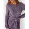 imageANRABESS Womens 2026 Fall Dress Long Lantern Sleeve Ribbed Knit Casual Tie Waist Lightweight Mini Sweater DressPurple
