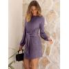 imageANRABESS Womens 2026 Fall Dress Long Lantern Sleeve Ribbed Knit Casual Tie Waist Lightweight Mini Sweater DressPurple