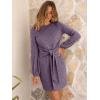imageANRABESS Womens 2026 Fall Dress Long Lantern Sleeve Ribbed Knit Casual Tie Waist Lightweight Mini Sweater DressPurple