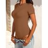 imageANRABESS Womens Bodysuits Short Sleeve Crew Neck Slim Fit Casual Tops Ribbed Knit Soft Basic Tee Shirts Trendy Outfits 2026Brown