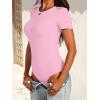 imageANRABESS Womens Bodysuits Short Sleeve Crew Neck Slim Fit Casual Tops Ribbed Knit Soft Basic Tee Shirts Trendy Outfits 2026Pink