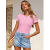 imageANRABESS Womens Bodysuits Short Sleeve Crew Neck Slim Fit Casual Tops Ribbed Knit Soft Basic Tee Shirts Trendy Outfits 2026Pink