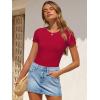 imageANRABESS Womens Bodysuits Short Sleeve Crew Neck Slim Fit Casual Tops Ribbed Knit Soft Basic Tee Shirts Trendy Outfits 2026Red