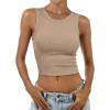 imageANRABESS Womens Crop Tank Tops High Neck Sleeveless Ribbed Knit Slim Fit Shirts 2026 Summer Casual Basic Workout ClothesLight Camel