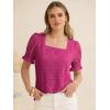 imageANRABESS Womens Dressy Casual Blouses 2026 Summer Work Shirts Lace Square Neck Puff Sleeve Tee Tops Spring Fashion ClothesHot Pink