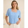 imageANRABESS Womens Dressy Casual Blouses 2026 Summer Work Shirts Lace Square Neck Puff Sleeve Tee Tops Spring Fashion ClothesLight Blue