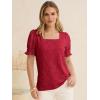 imageANRABESS Womens Dressy Casual Blouses 2026 Summer Work Shirts Lace Square Neck Puff Sleeve Tee Tops Spring Fashion ClothesRed
