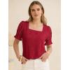 imageANRABESS Womens Dressy Casual Blouses 2026 Summer Work Shirts Lace Square Neck Puff Sleeve Tee Tops Spring Fashion ClothesRed