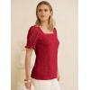 imageANRABESS Womens Dressy Casual Blouses 2026 Summer Work Shirts Lace Square Neck Puff Sleeve Tee Tops Spring Fashion ClothesRed