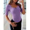imageANRABESS Womens Half Sleeve Tops Summer Slim Fitted Henley Shirts 2026 Spring Basic Tees Dressy Casual Blouses Cute T ShirtBright Purple