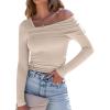 imageANRABESS Womens One Off Shoulder Shirts Long Sleeve Slim Fitted Going Out Crop Tops 2025 Fall Outfits Y2K ClothesAlmond