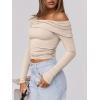 imageANRABESS Womens One Off Shoulder Shirts Long Sleeve Slim Fitted Going Out Crop Tops 2025 Fall Outfits Y2K ClothesAlmond