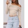 imageANRABESS Womens One Off Shoulder Shirts Long Sleeve Slim Fitted Going Out Crop Tops 2025 Fall Outfits Y2K ClothesAlmond