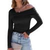 imageANRABESS Womens One Off Shoulder Shirts Long Sleeve Slim Fitted Going Out Crop Tops 2025 Fall Outfits Y2K ClothesBlack