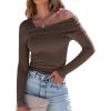 imageANRABESS Womens One Off Shoulder Shirts Long Sleeve Slim Fitted Going Out Crop Tops 2025 Fall Outfits Y2K ClothesBrown